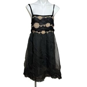 Anthropologie zeharvale Black Tulle Floral Embroidered Mini Dress size 12